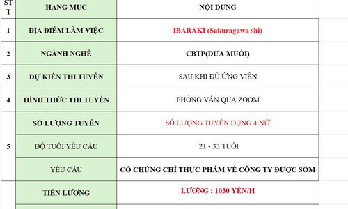CHẾ BIẾN THỰC PHẨM ( DƯA MUỐI)- TOKUTEI ĐẦU NHẬT